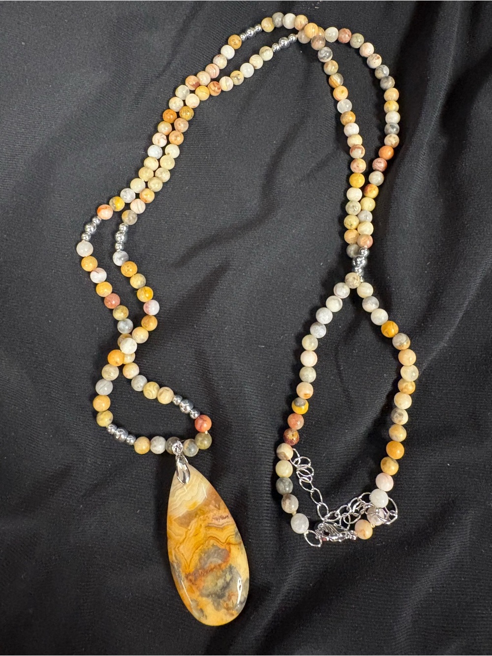 NWOT! Natural Agate and Hematite Long Necklace, 30”-34” - Picture 2 of 5